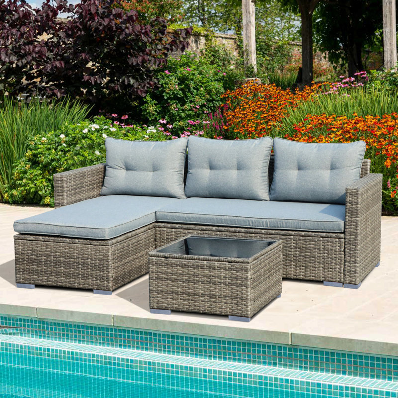 Pendergast 3 piece rattan seating group with cushions sale